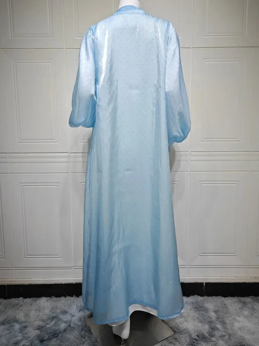 Kimono Abaya Bleu à Manches Bouffantes simple