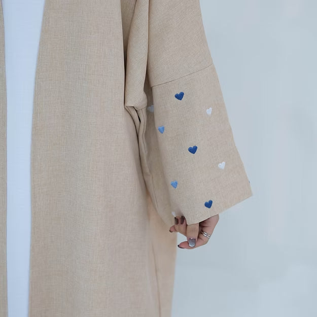 Kimono Abaya Confortable en Lin avec motif