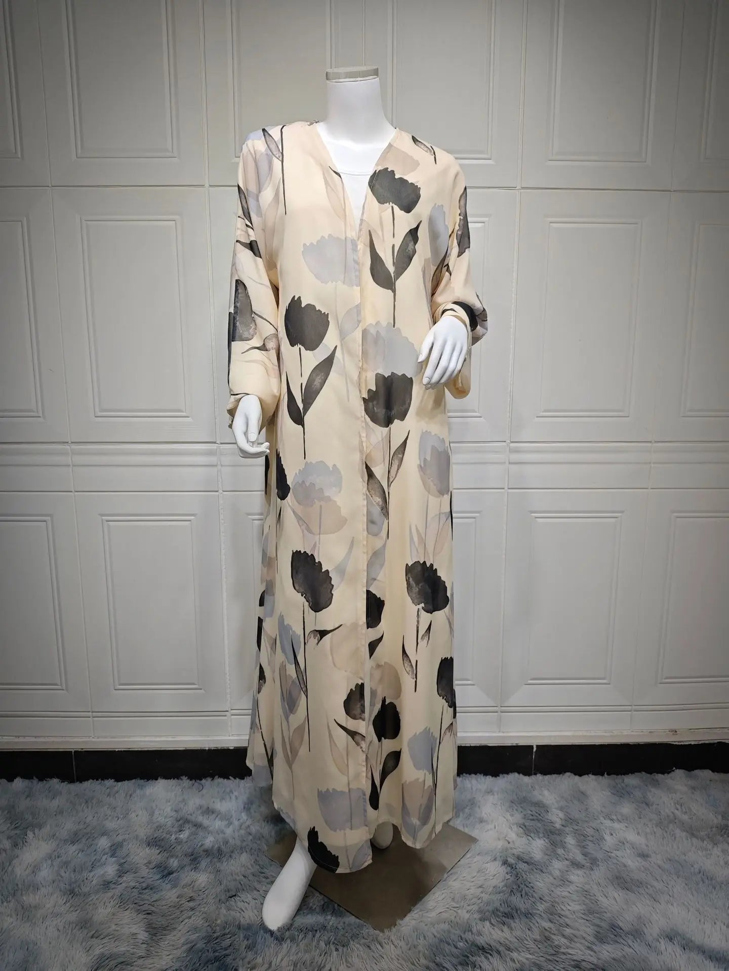 Kimono Abaya à Fleurs Noires léger