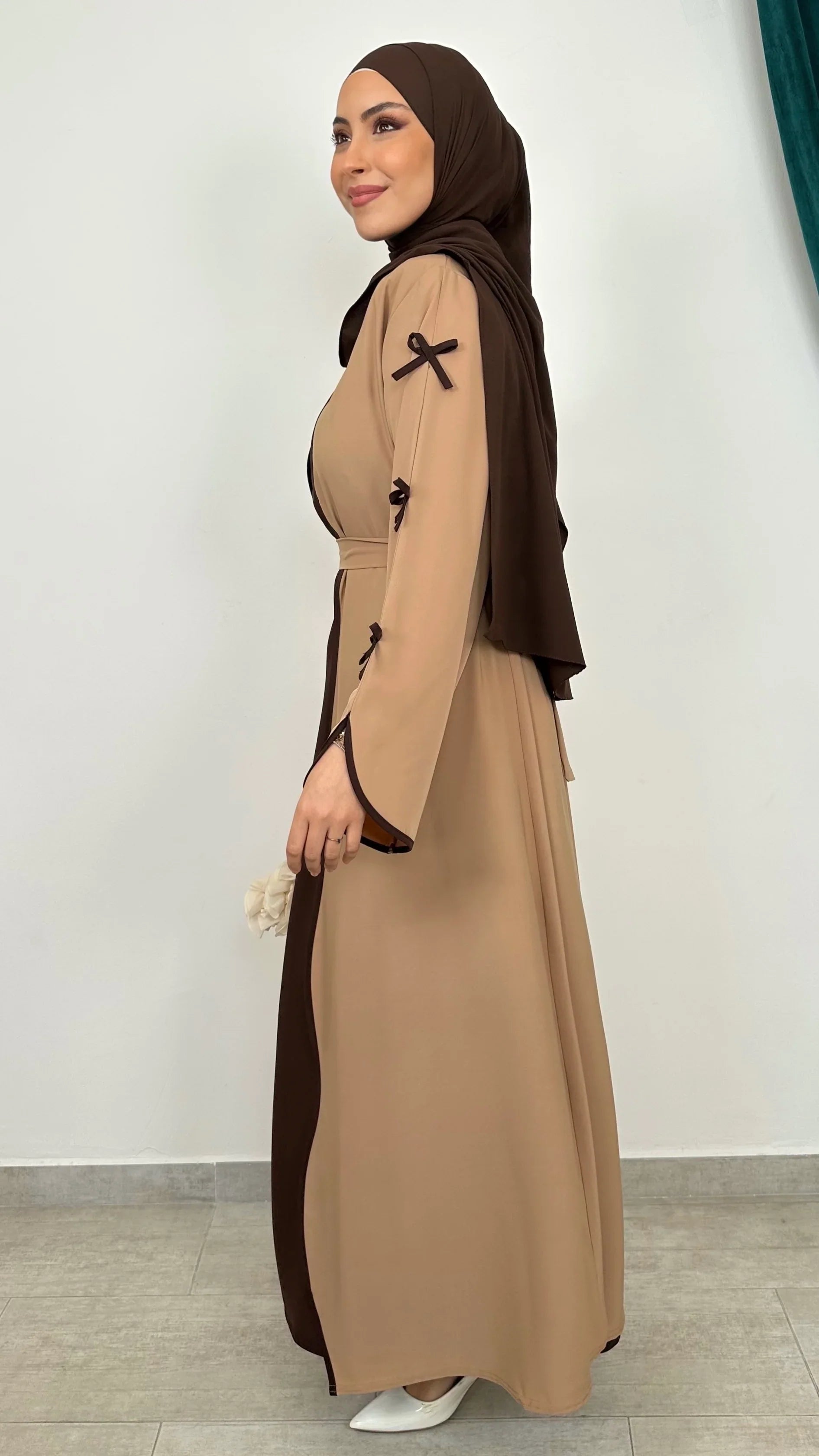 Kimono Abaya Kaki à Noeuds