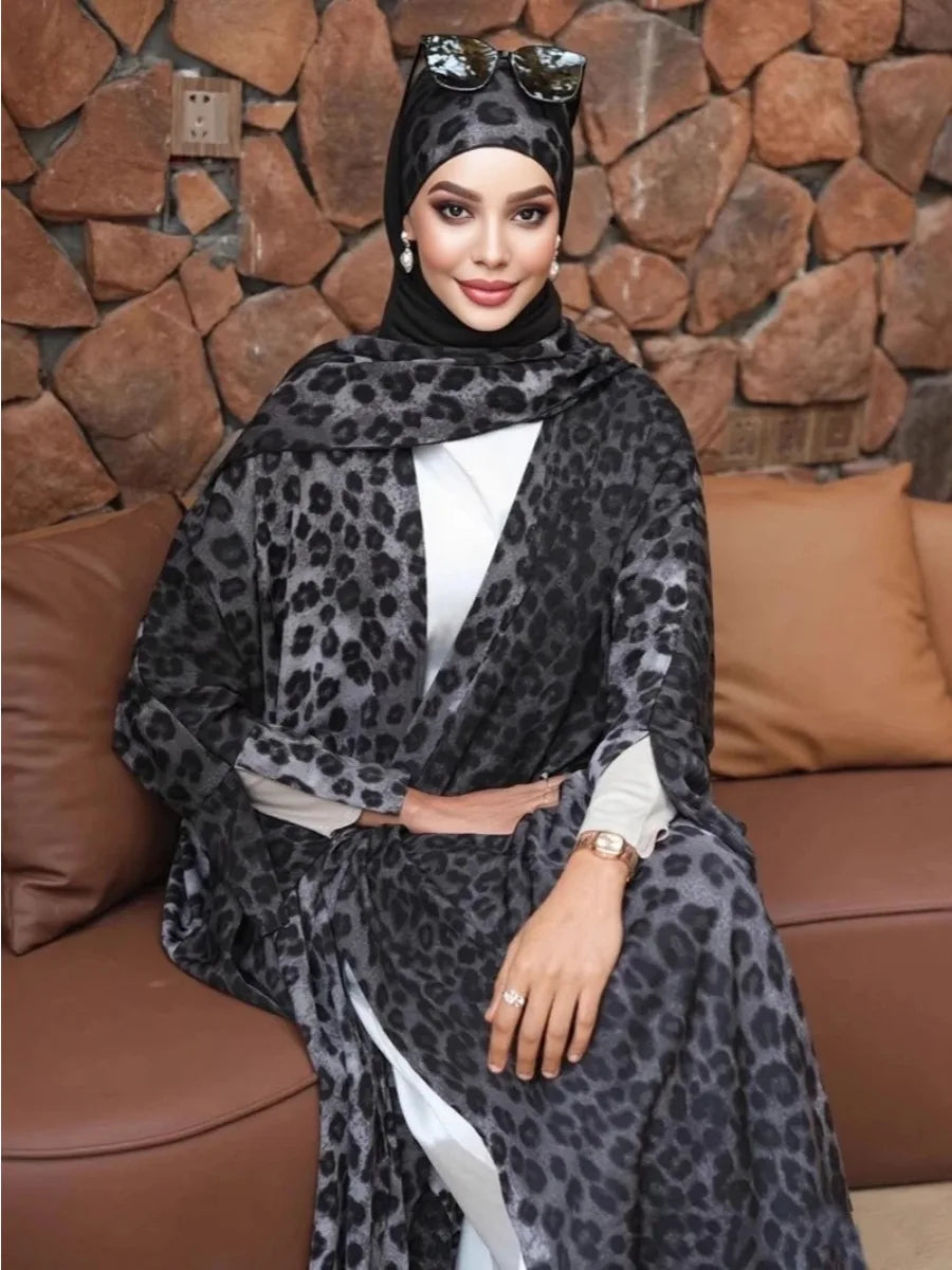 Kimono Abaya Léopard Noir chic