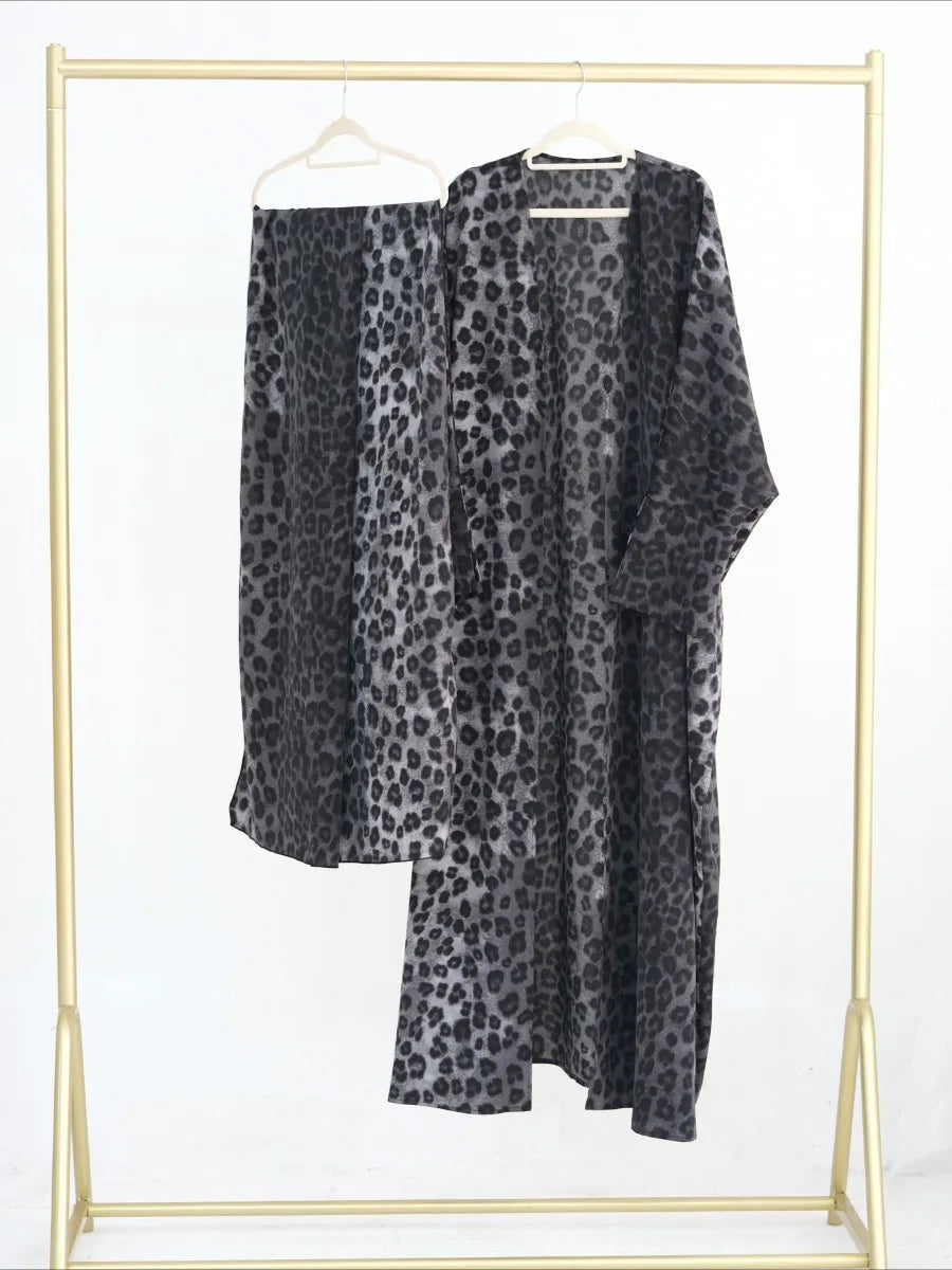 Kimono Abaya Léopard Noir léger