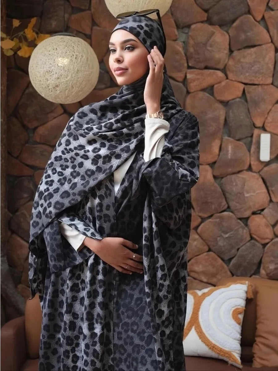 Kimono Abaya Léopard Noir long