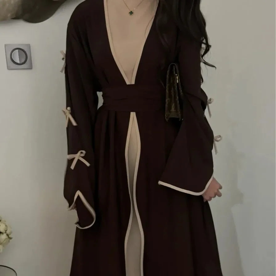 Kimono Abaya Marron à Noeuds long