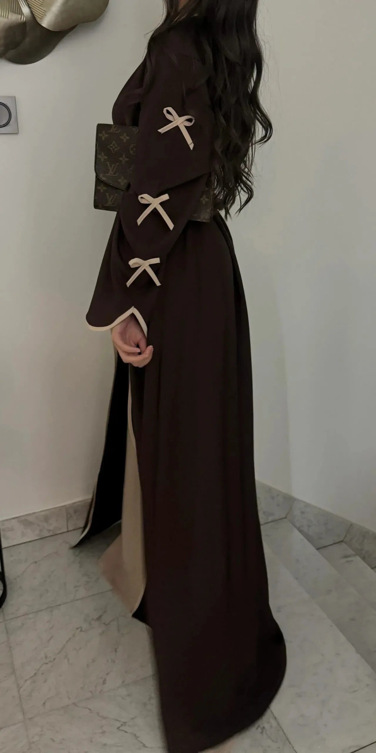 Kimono Abaya Marron à Noeuds stylé