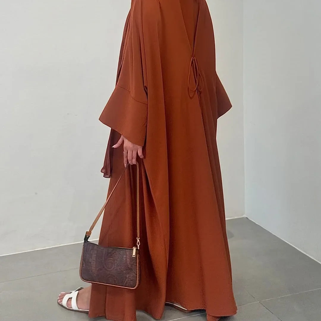 Kimono Abaya Orange Dos à Lacet Long