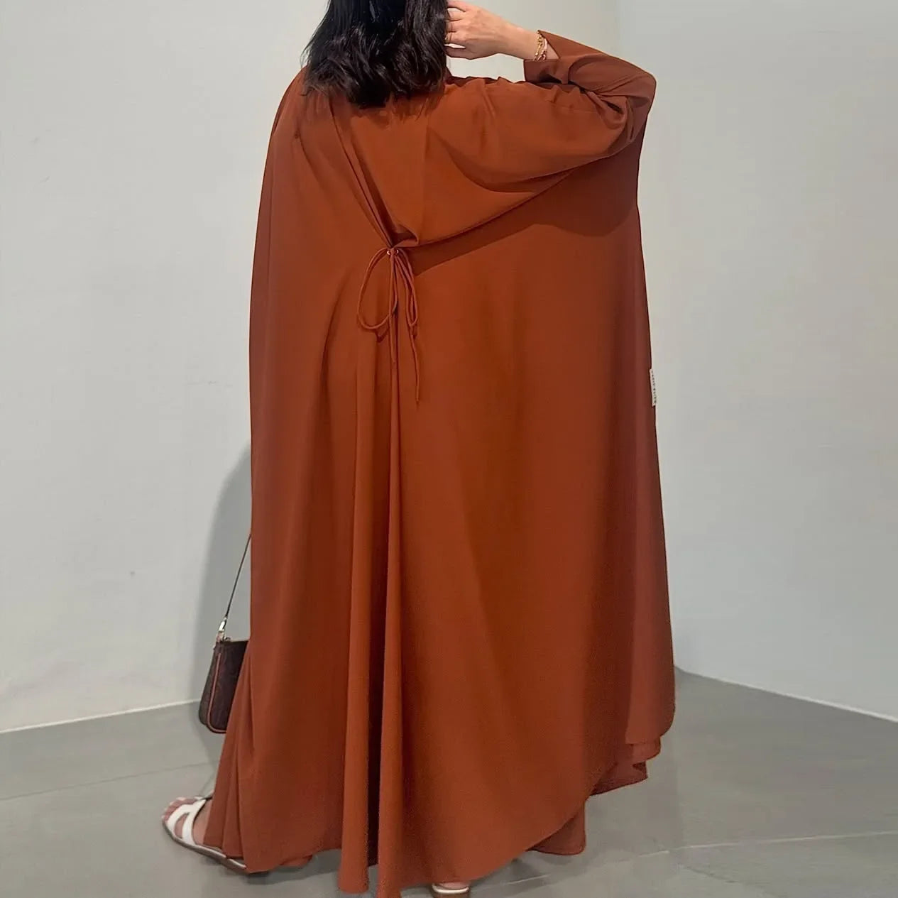 Kimono Abaya Orange Dos à Lacet stylé