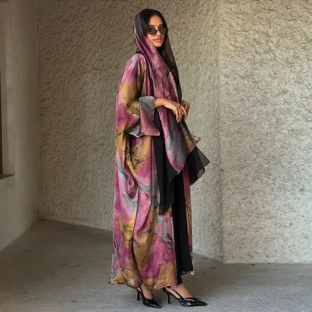 Kimono Abaya Ouvert Rose long