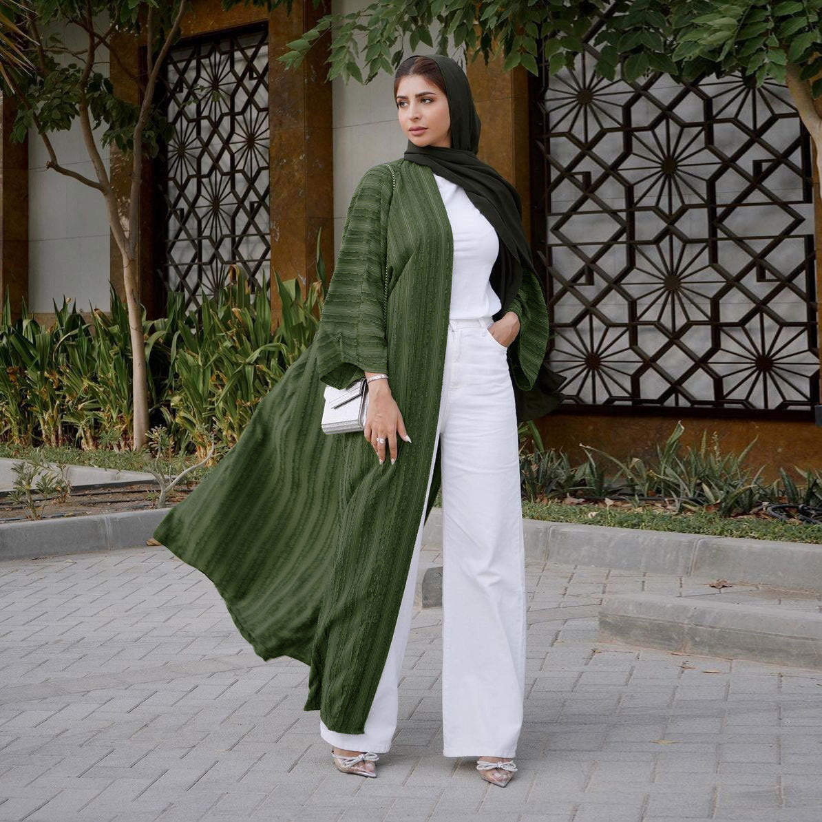 Kimono Abaya Rayé Vert fluide