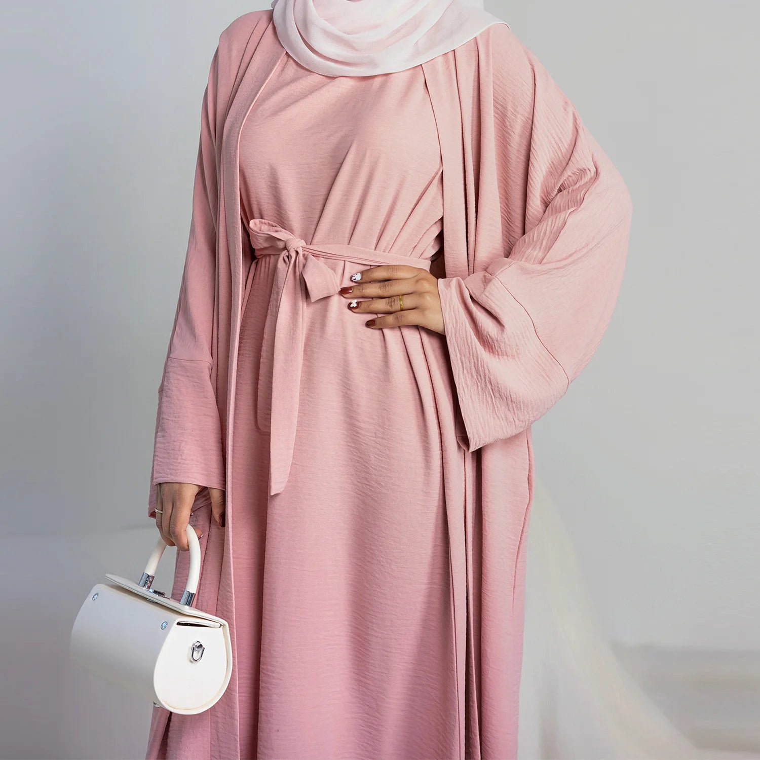Kimono Abaya Rose avec Robe bonne qualité