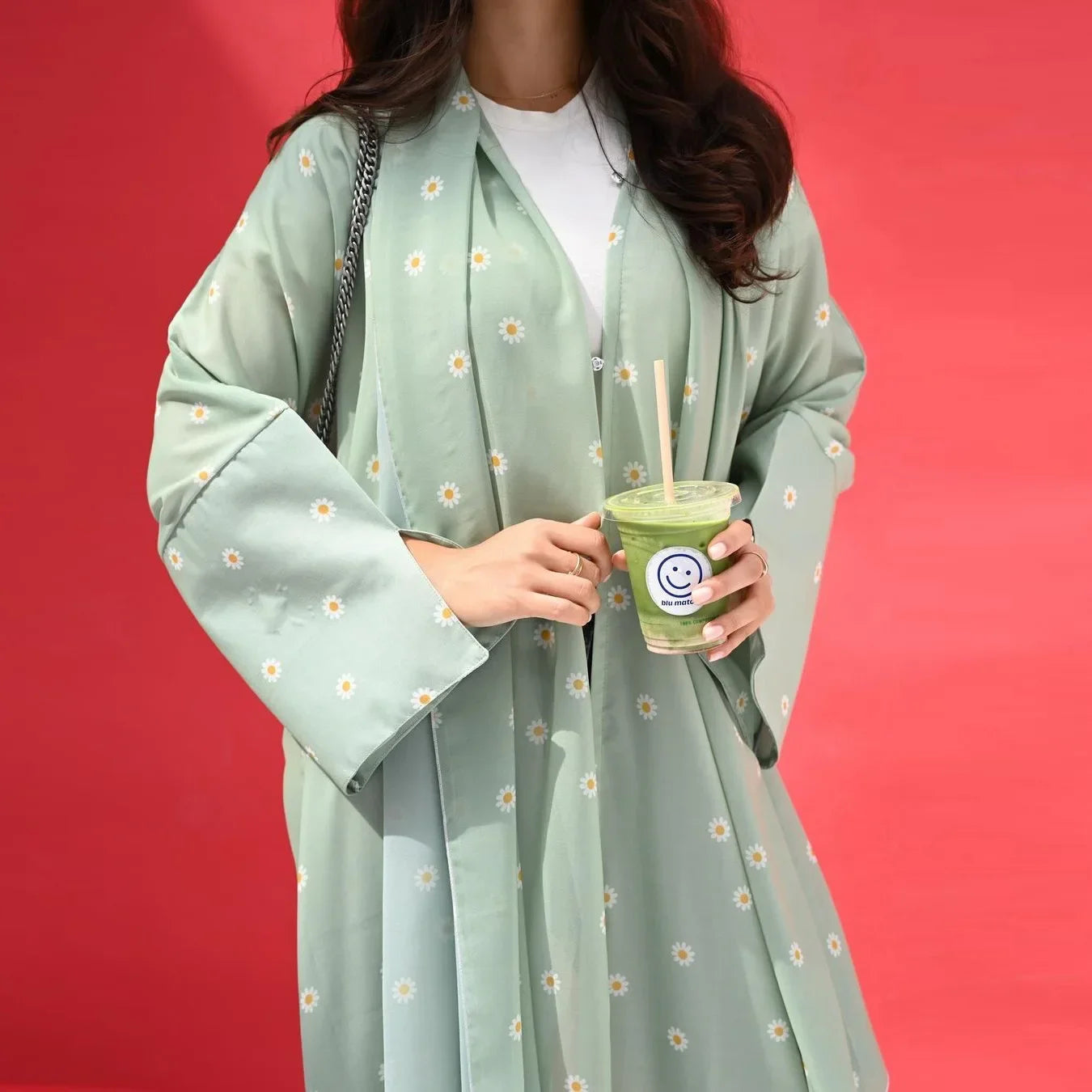 Kimono Abaya Vert à Fleurs fluide