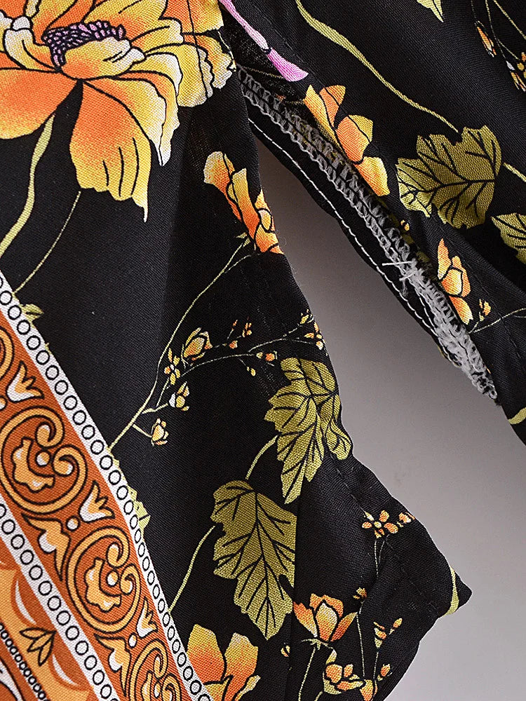 Kimono Bohème Femme Noir Floral de qualité