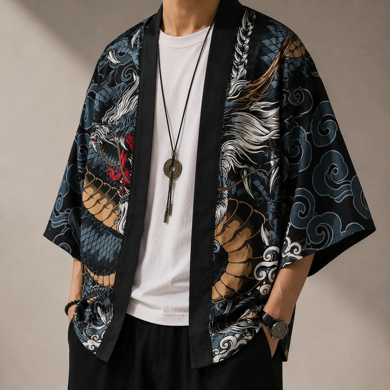 Kimono Japonais Homme Court Dragon