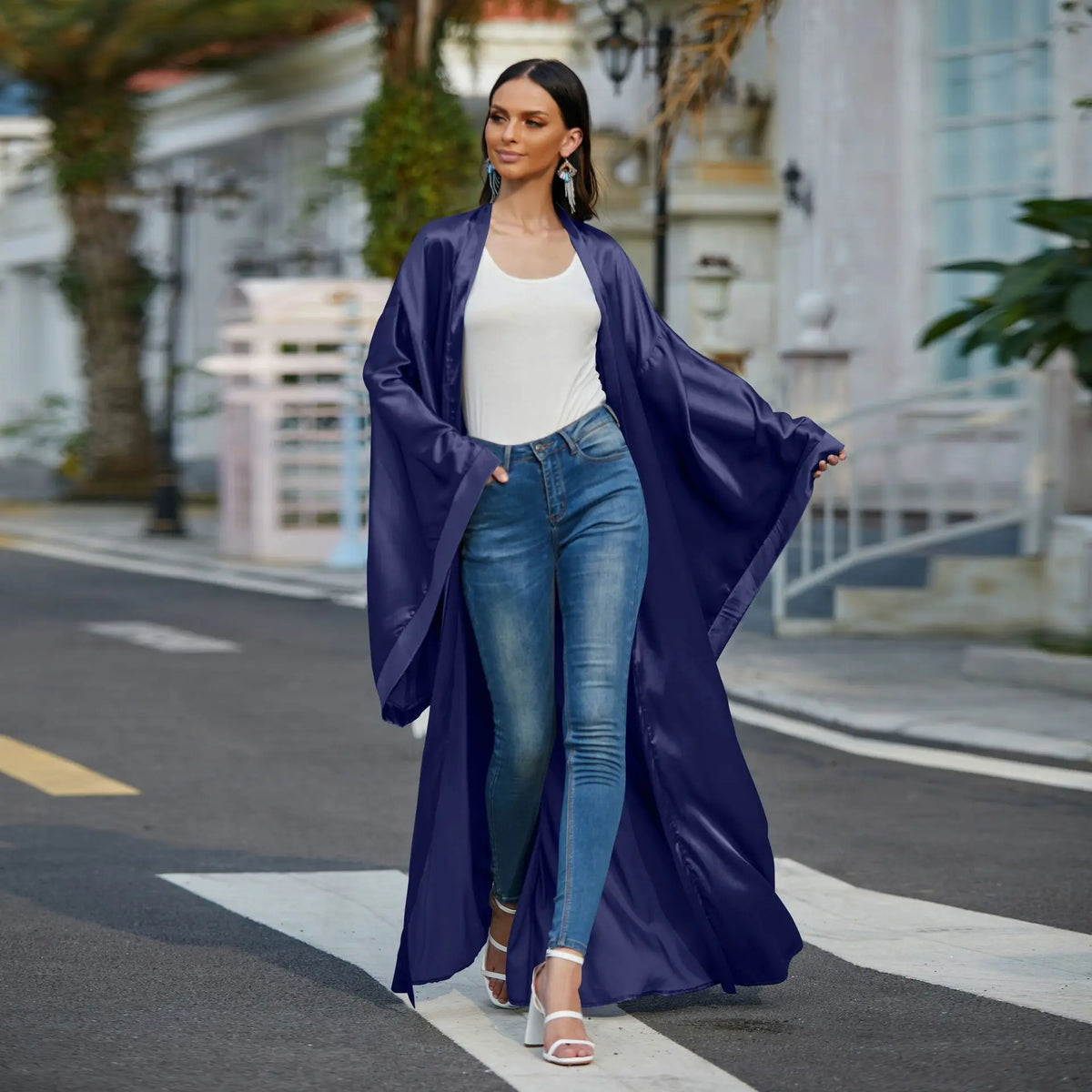 Kimono Satin Bleu Stylé