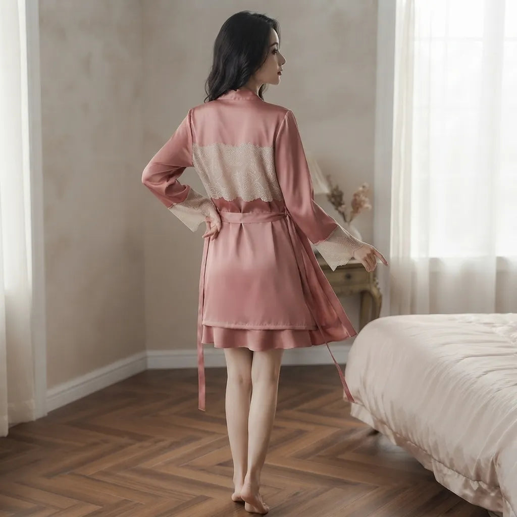Kimono Satin Sexy Léger Dos
