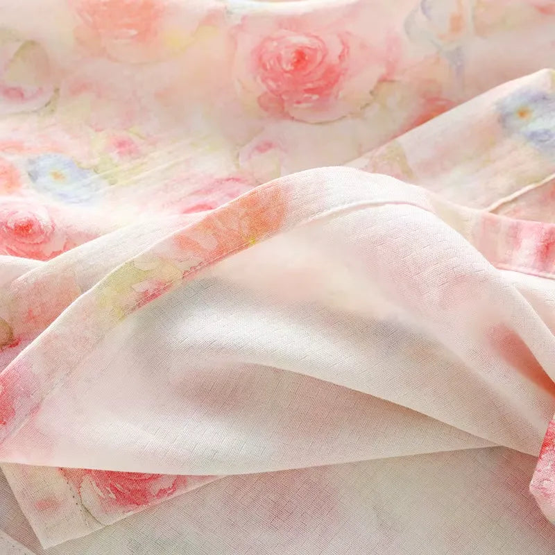 Kimono de Nuit à Motif Floral Doublure