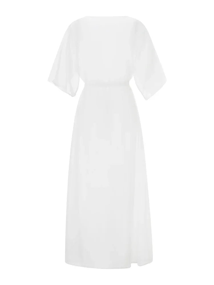 Kimono de Plage Estival Blanc à Manches Courtes