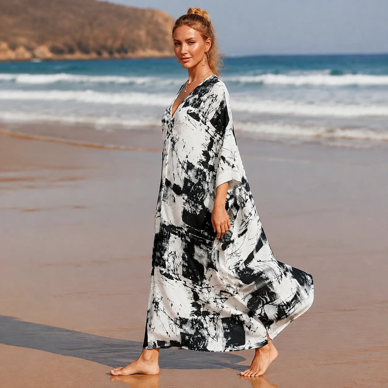 Kimono de Plage Noir et Blanc Léger