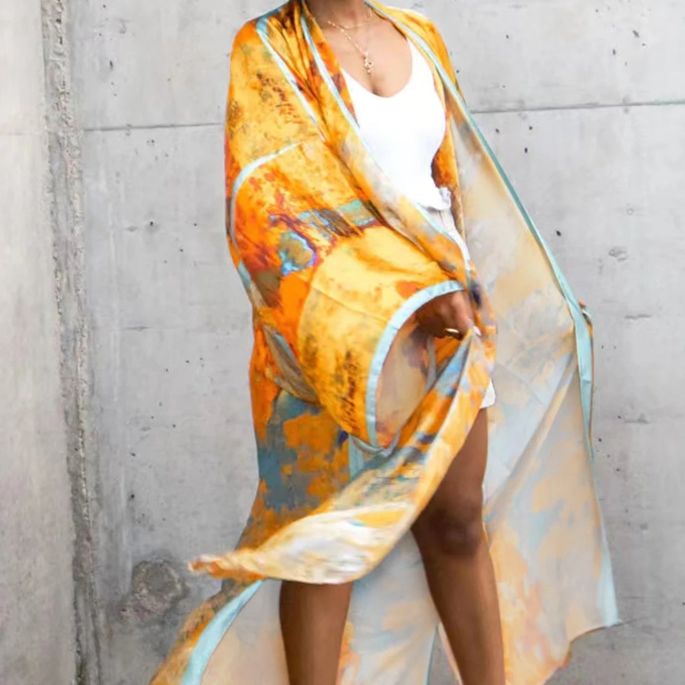 Kimono de Plage Orange ample Long