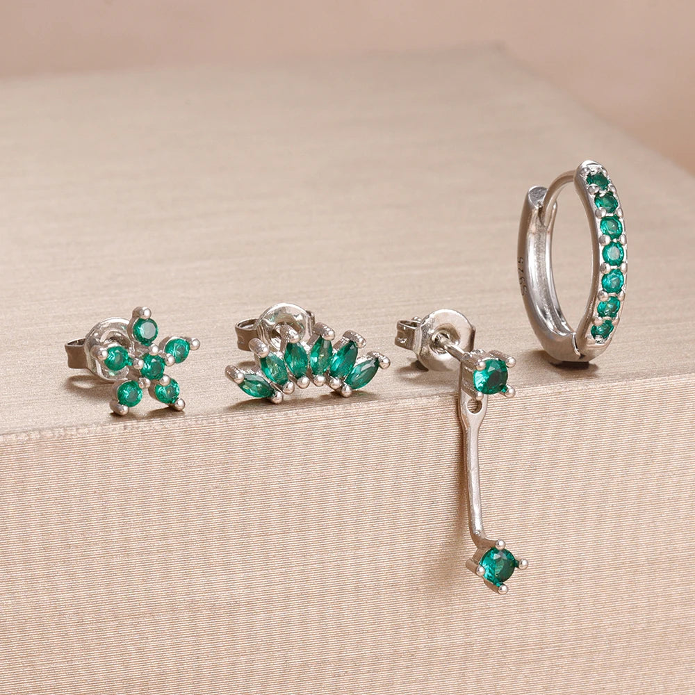Lot de 4 Boucles d’Oreilles en Acier Inoxydable Vert