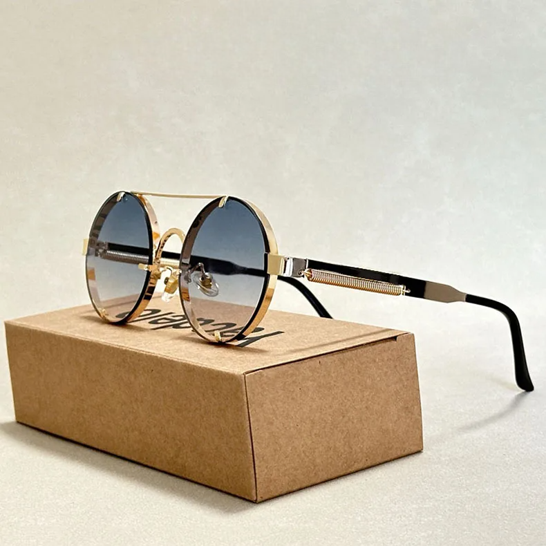 Lunettes de Soleil Rondes Vintage Bleu