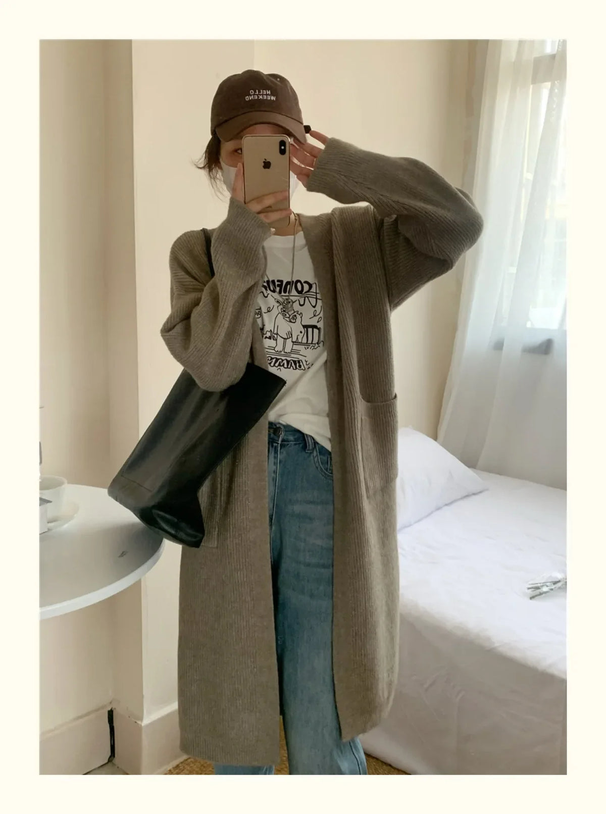 Manteau Cardigan Long Style Kimono Gris