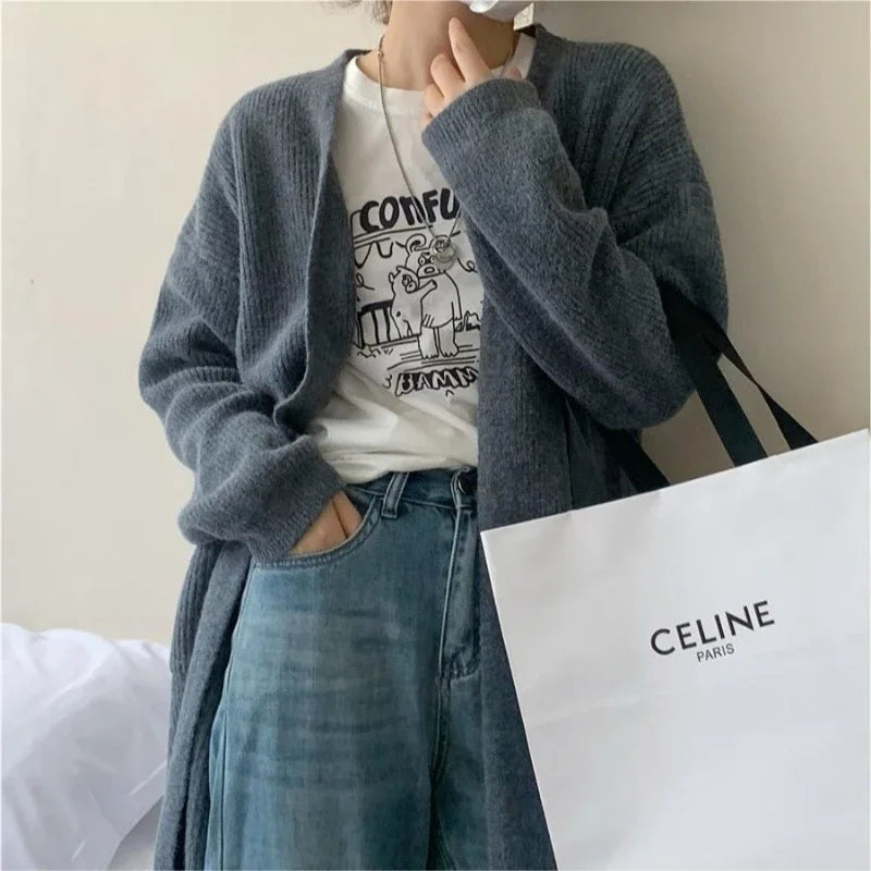 Manteau Cardigan Long Style Kimono Gris Foncé