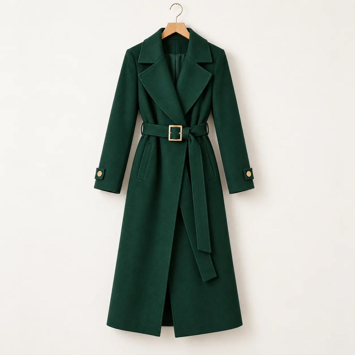 Manteau à Ceinture Style Kimono Vert Mi-long