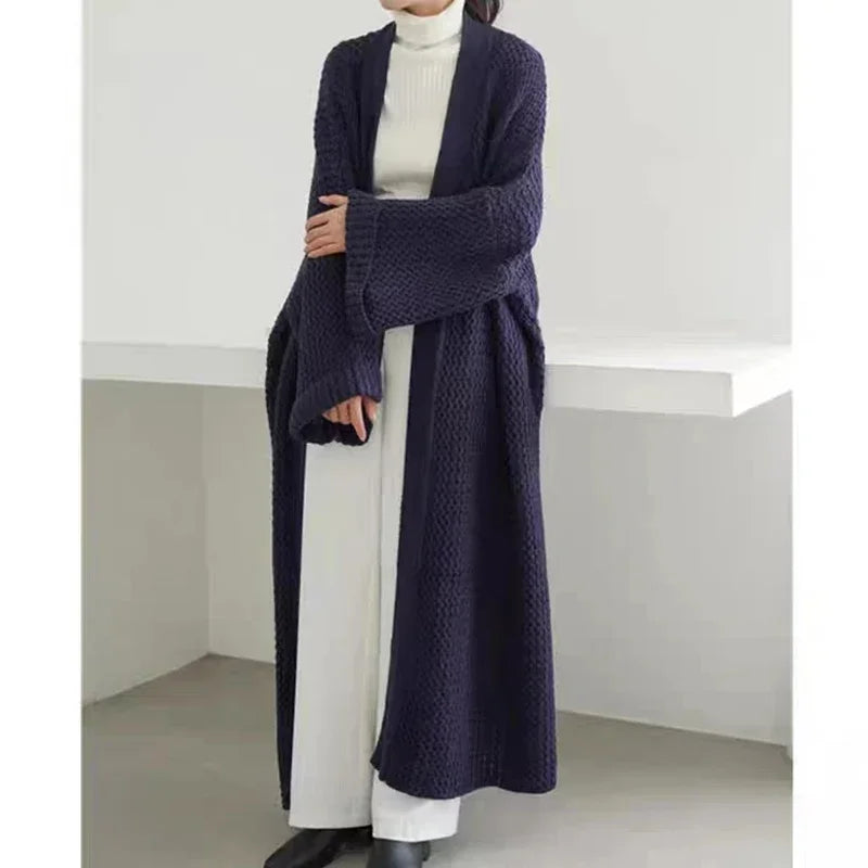 Manteau Kimono Maxi Tricot Bleu