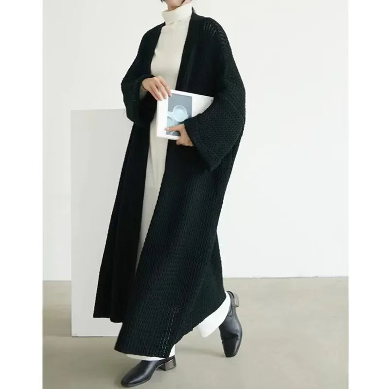 Manteau Kimono Maxi Tricot Noir