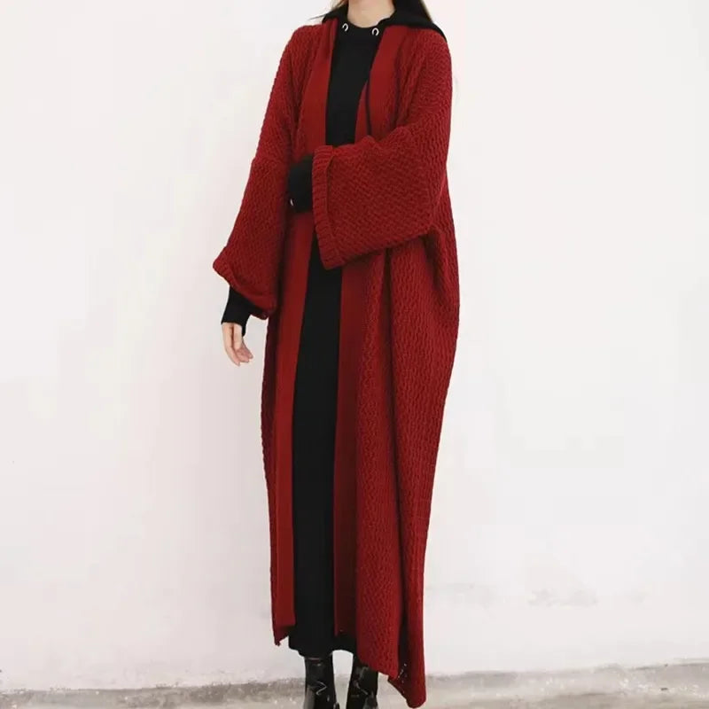 Manteau Kimono Maxi Tricot Rouge