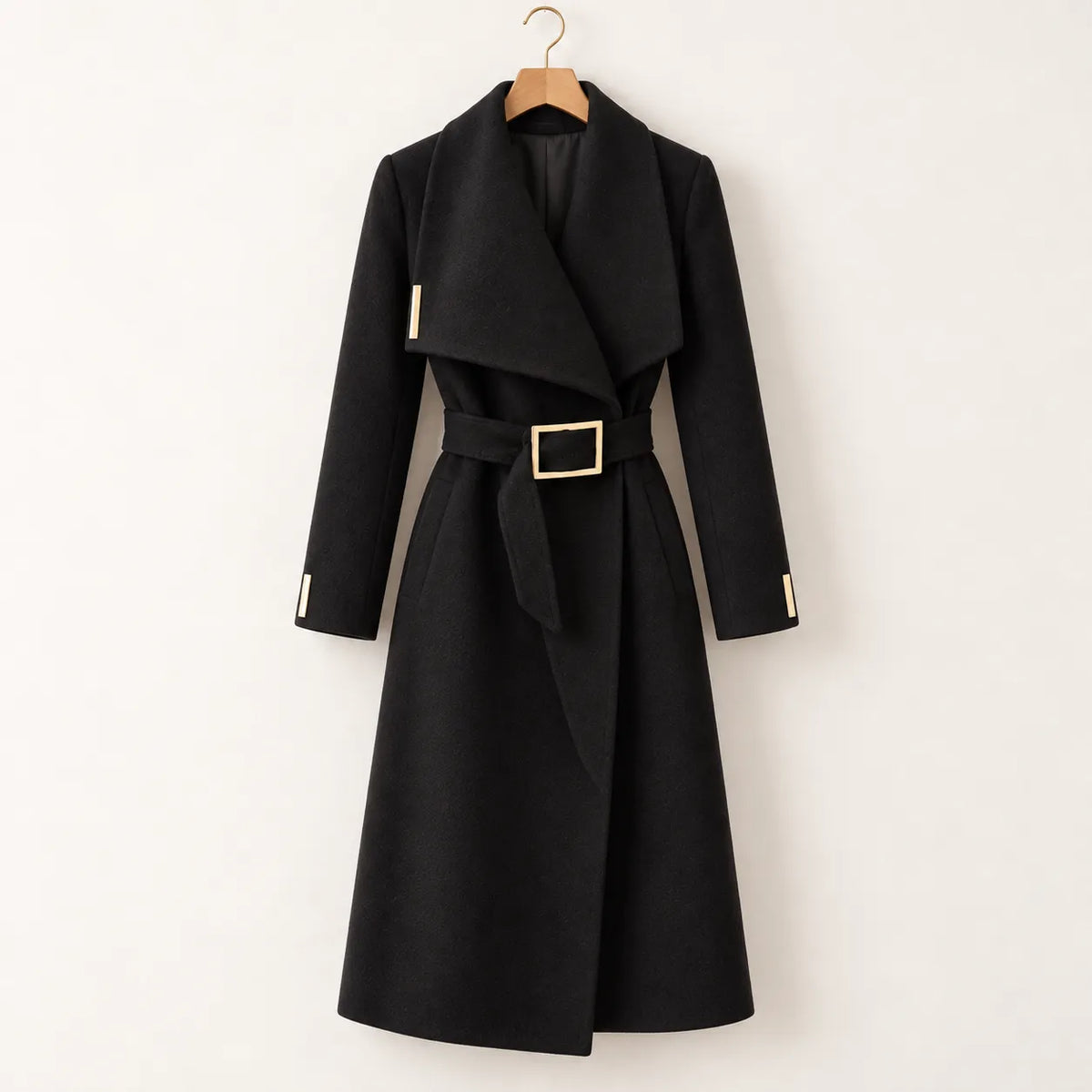 Manteau Kimono Noir à Ceinture Chic