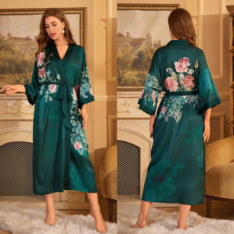 Peignoir Japonais Satin Type Soie Femme Léger
