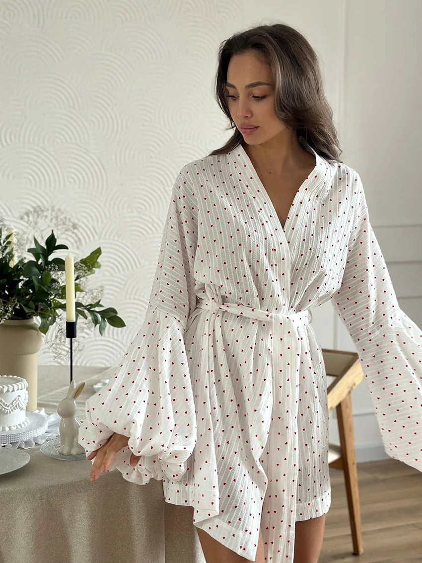 Peignoir Kimono à Petits Cœurs