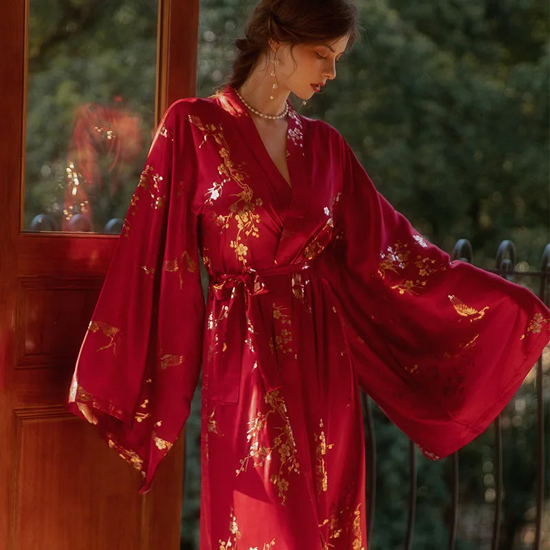 Peignoir Kimono de Luxe Femme Rouge