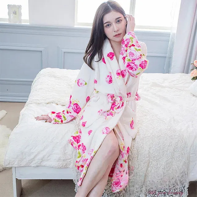 Peignoir Kimono en Flanelle Fleuri