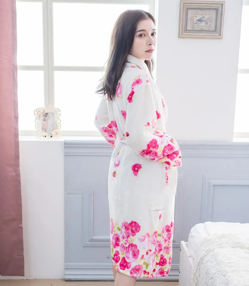 Peignoir Kimono en Flanelle Fleuri Dos