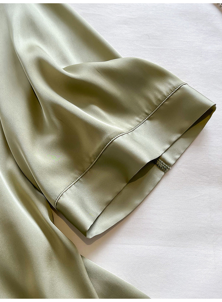 Peignoir Kimono en Soie Vert Manche