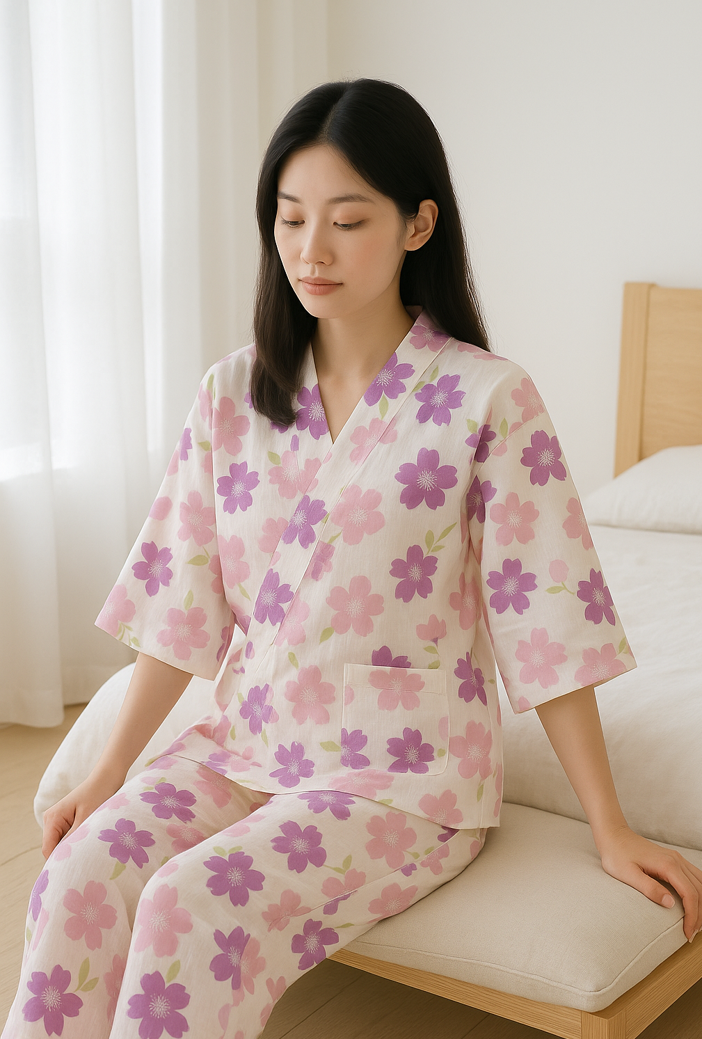 Pyjama Kimono Fleuri Femme