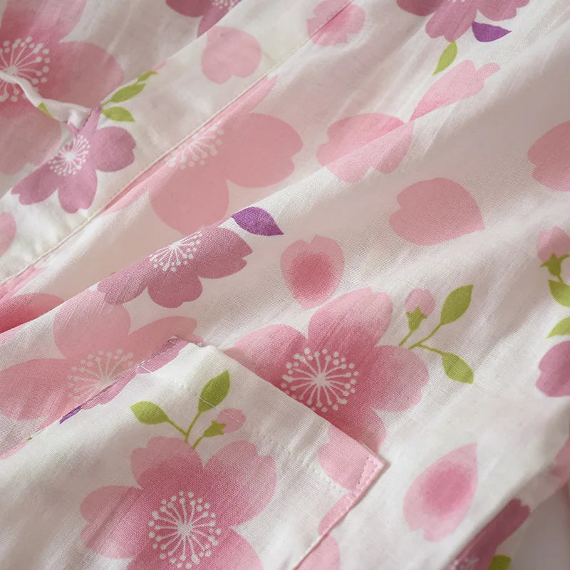 Pyjama Kimono Fleuri Femme avec poche