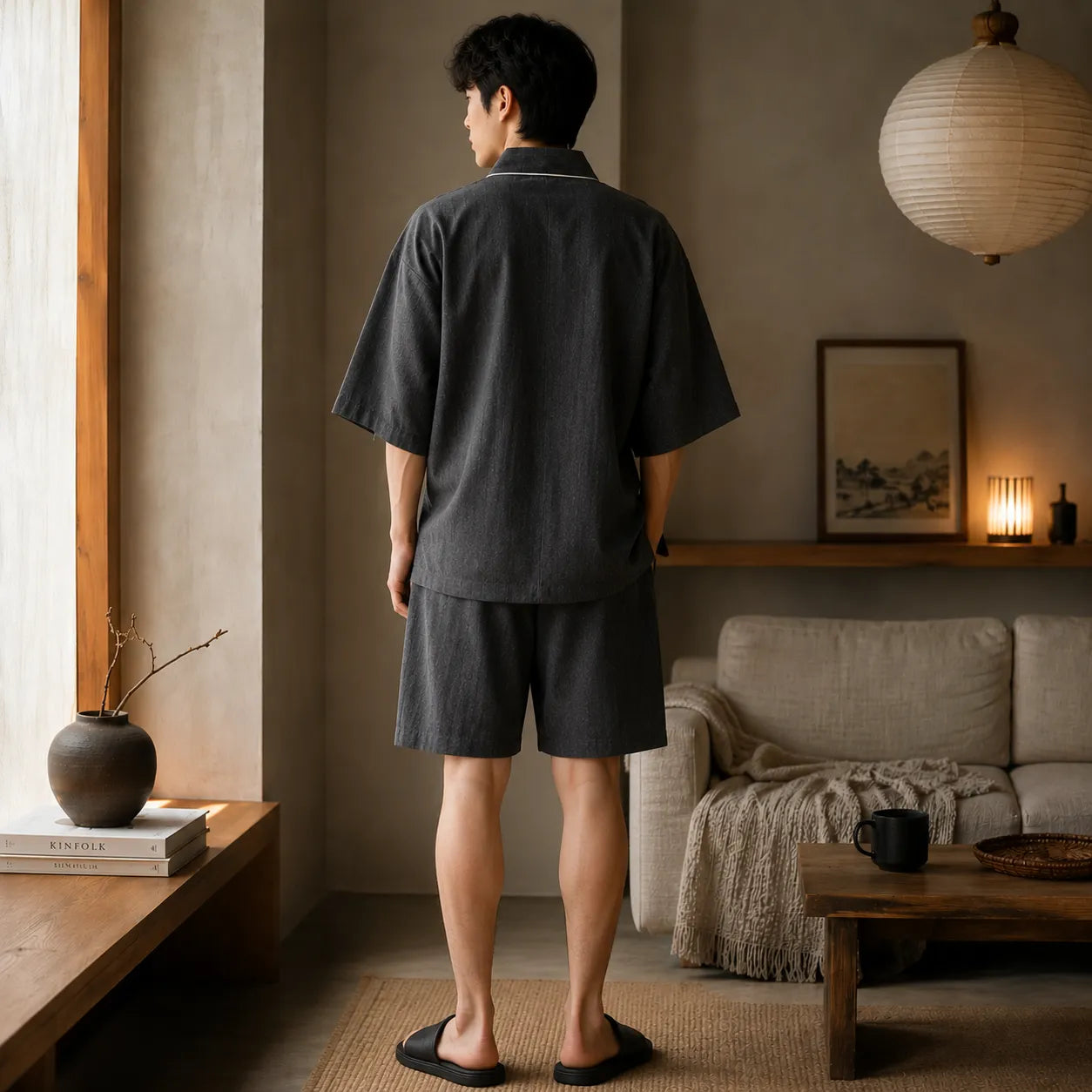 Pyjama Kimono Gris Foncé Doux