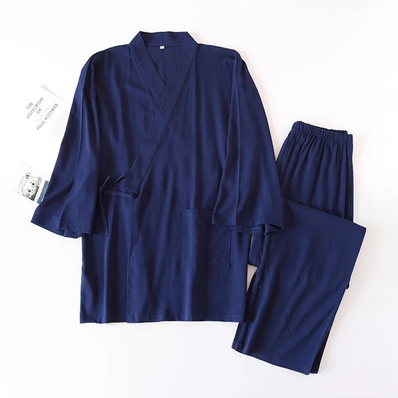 Pyjama Kimono Homme Bleu Épuré Stylé