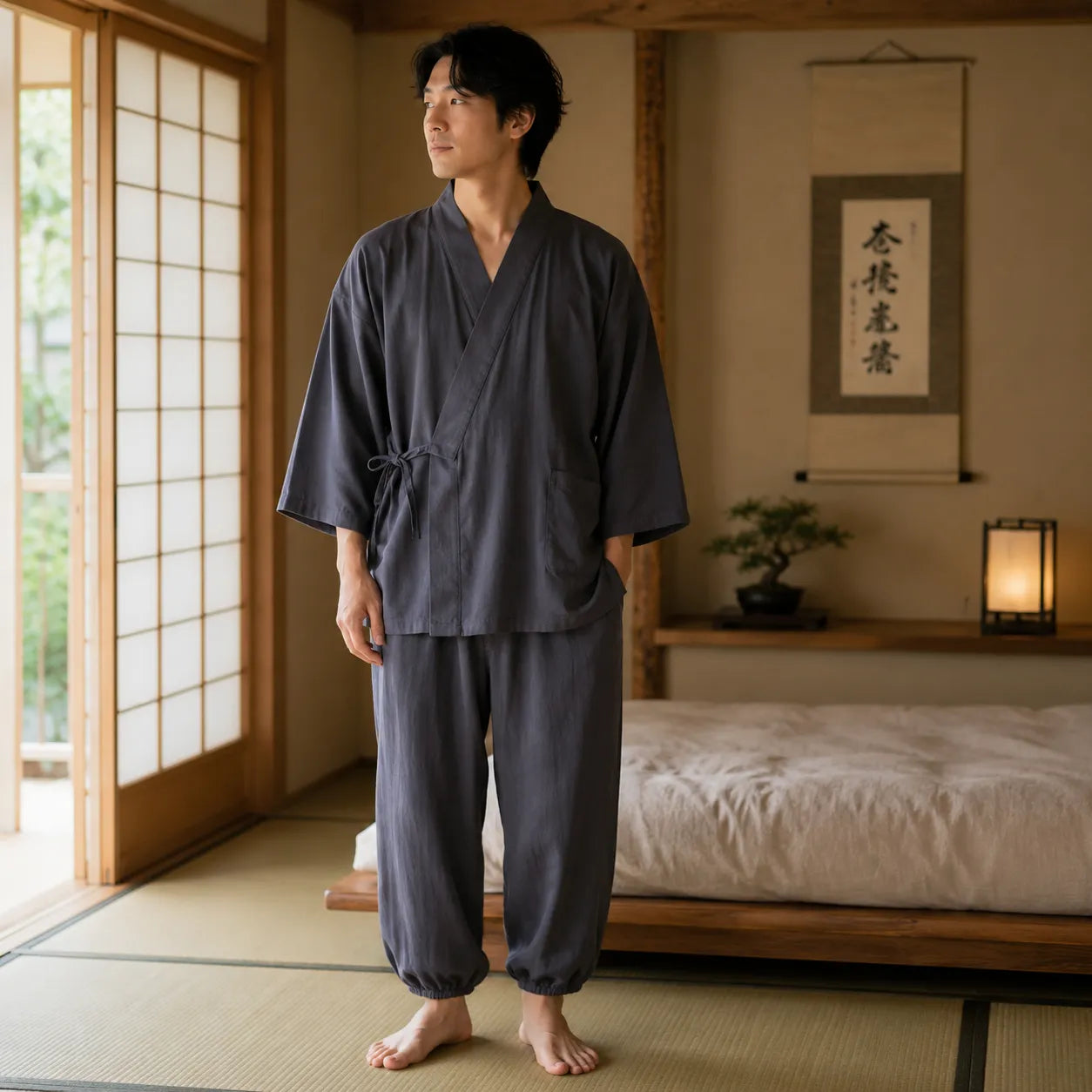 Pyjama Kimono Homme Gris Léger
