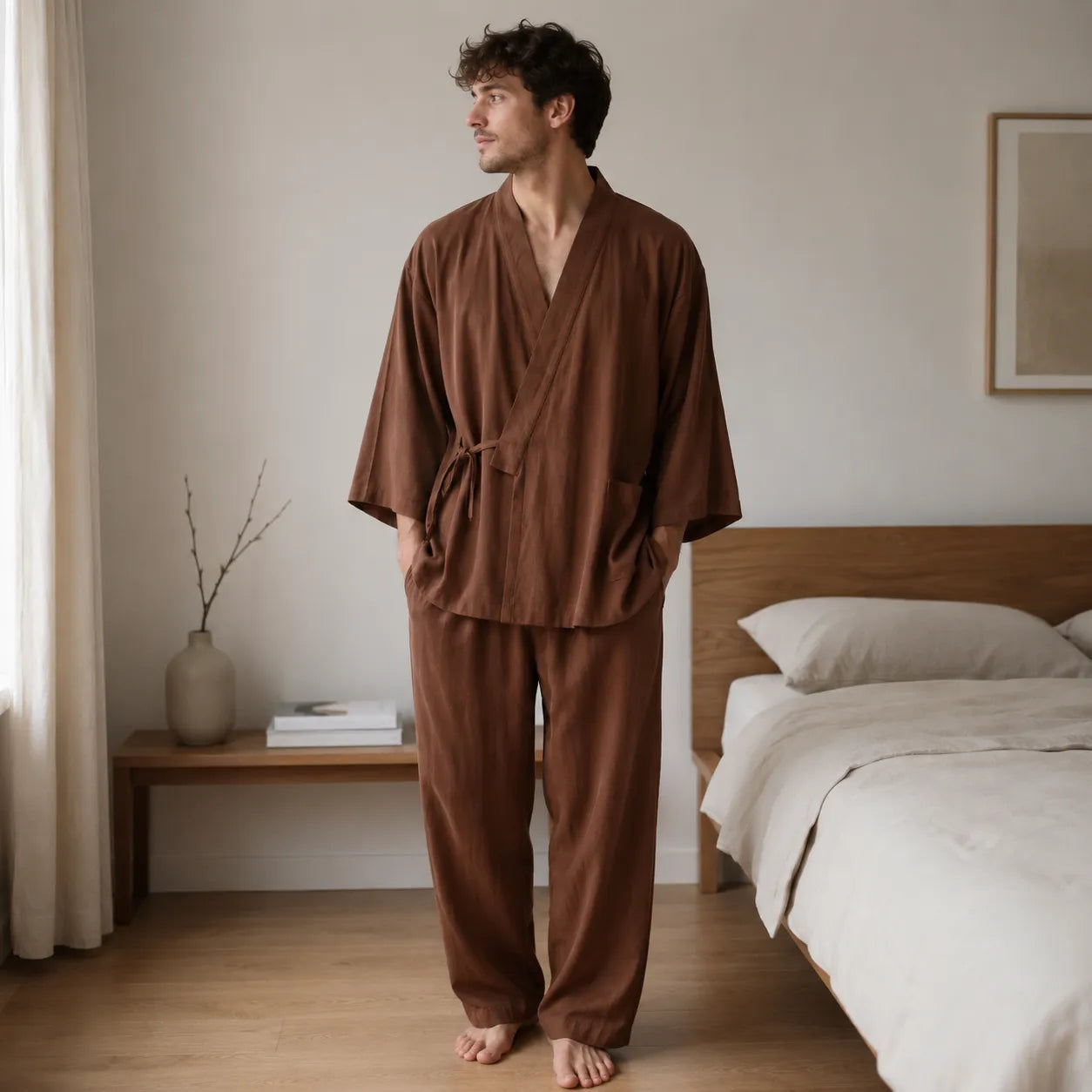Pyjama Kimono Homme Marron Stylé