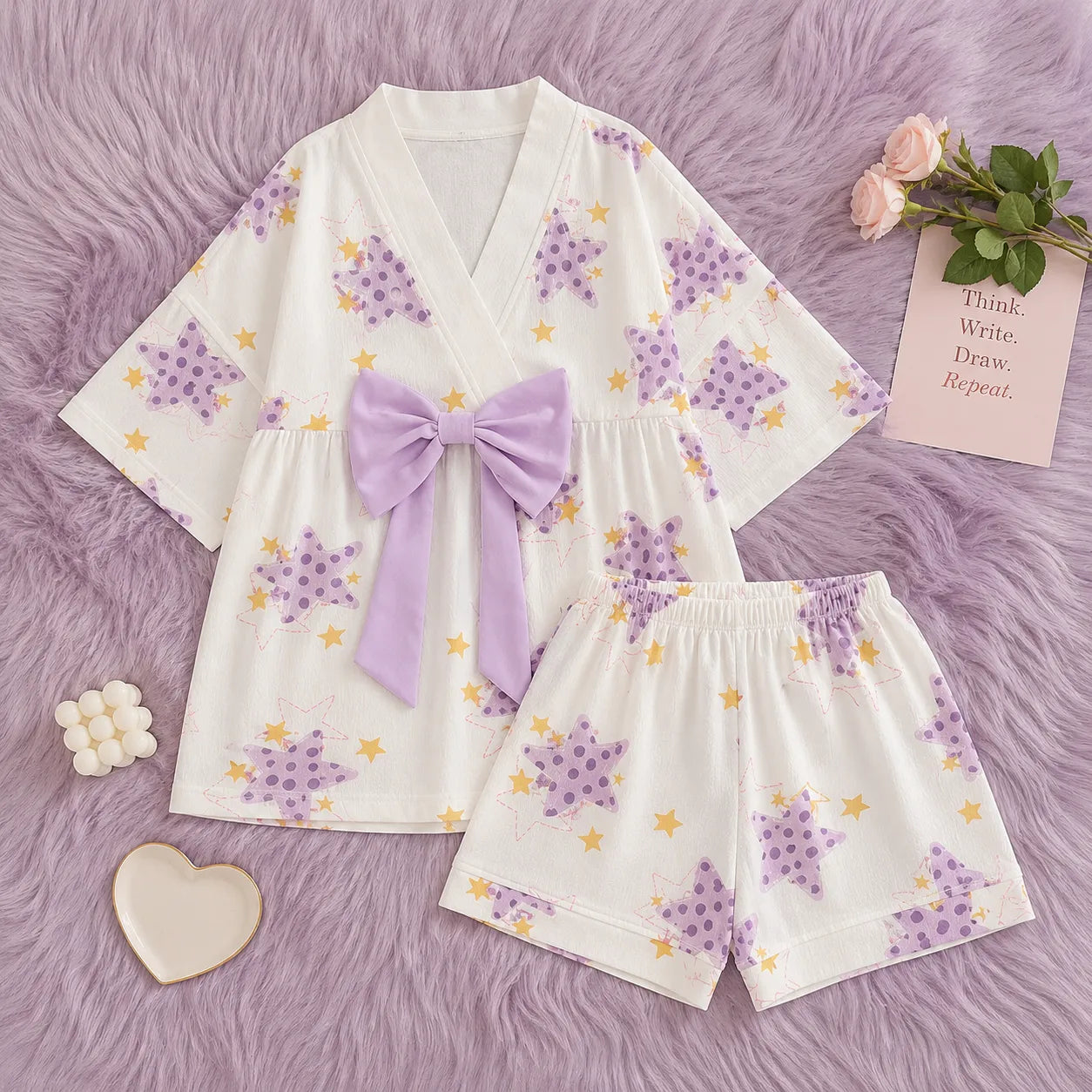 Pyjama Kimono d’Été Motif Étoiles Stylé