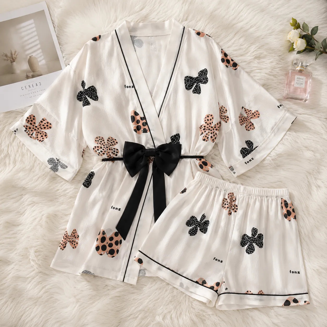 Pyjama Kimono d’Été à Nœud Blanc