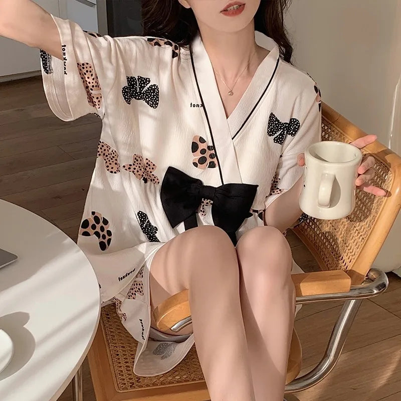 Pyjama Kimono d’Été à Nœud Stylé