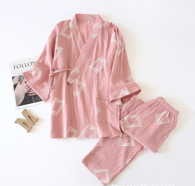 Pyjama Kimono en Coton Confortable Rose