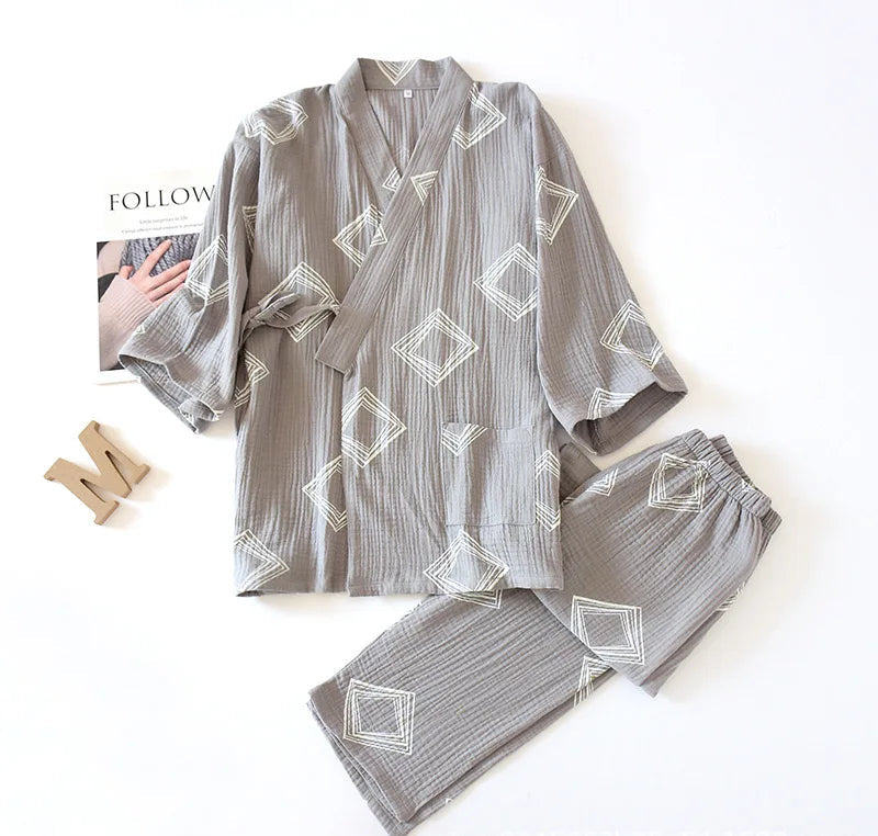 Pyjama Kimono en Coton Confortable gris