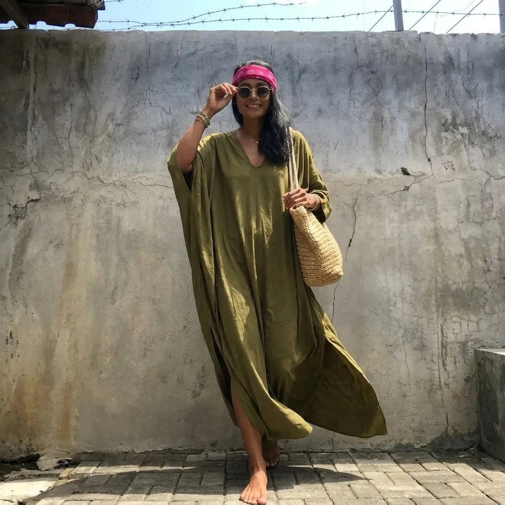 Robe Kimono Boho Vert Militaire